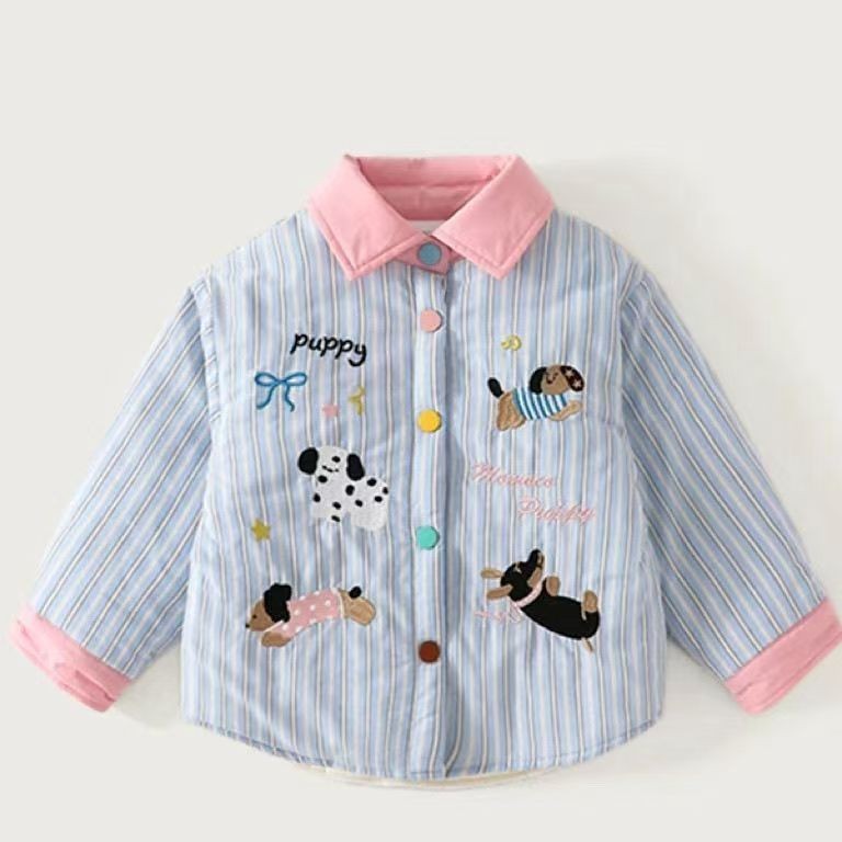 Cross-Border Export Fleece-Lined Cotton Autumn and Winter Embroidered Girls' Shirts Children's Shirts Stylish Baby Jackets Children's Cotton Clothes
