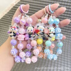 百搭可爱简约熊猫挂件彩色串珠手机链钥匙扣包包公仔挂件品配饰