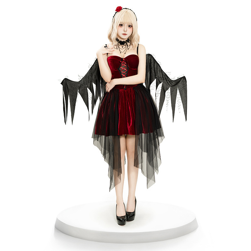 外国貿易の新型女性ハロウィーンコスプレ暗黒天使赤い悪魔ワンピースセットのコスプレ服|undefined