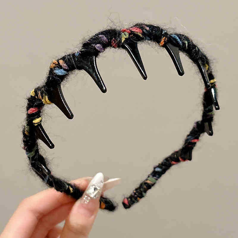 Alto cráneo de lana ondulado banda de cabello para mujeres lavado de cara maquillaje especial banda de cabello con dientes antideslizante acabado de cabello agrupado tocado