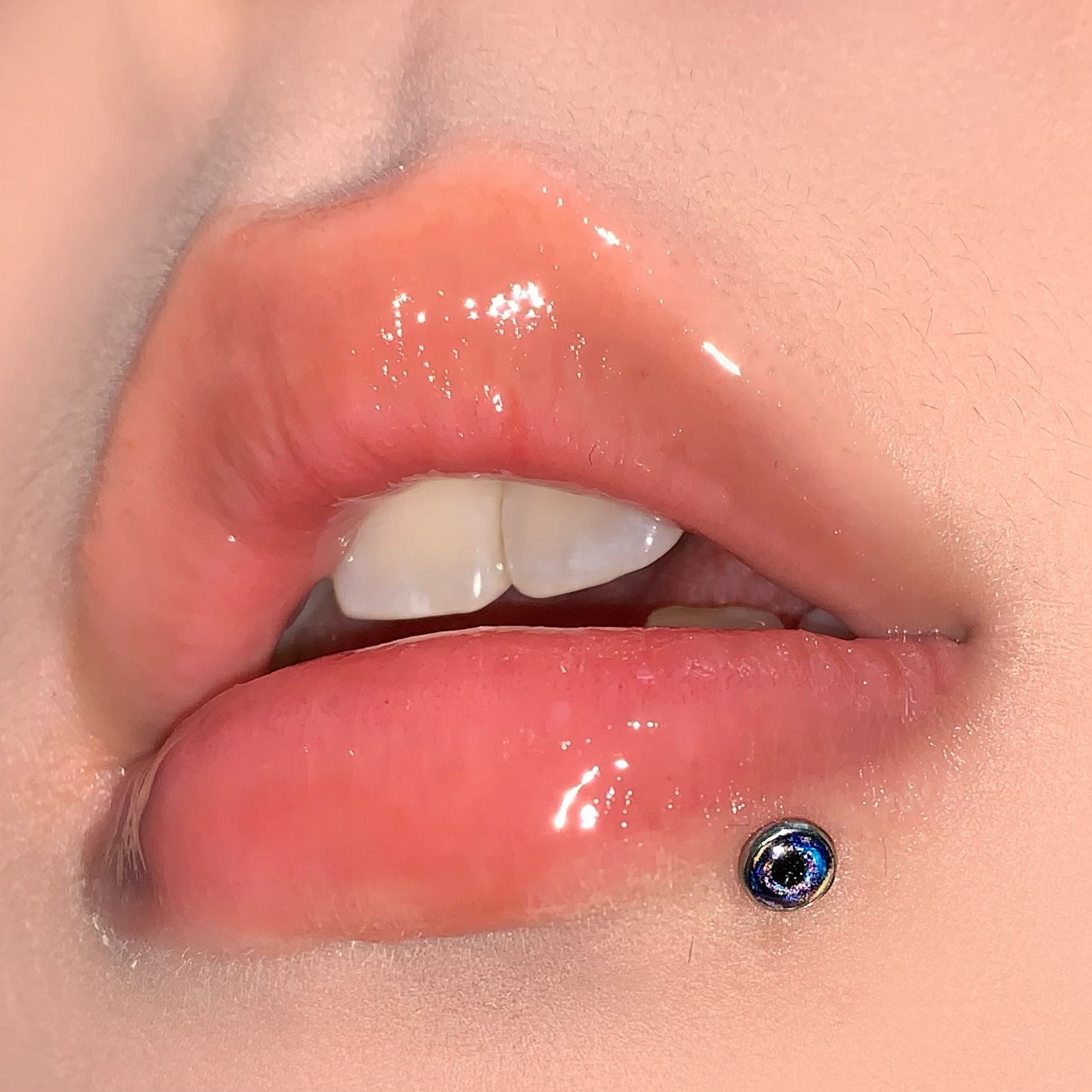 Labret stud lip piercing jewelry styling detail