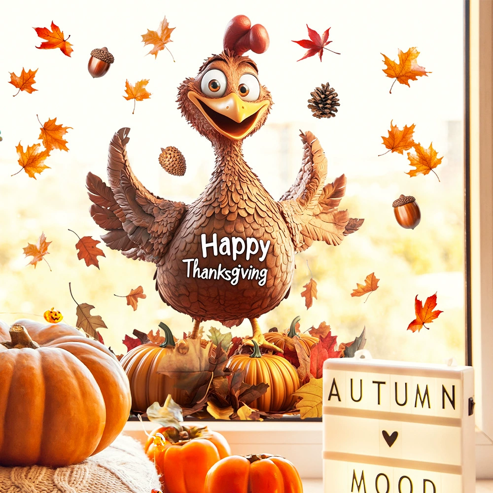 Кросс-граничный раскупаемый набор Thankgiving 3D мультфильм индейка клён лист окно наклейка Декоративная электростатическая наклейка