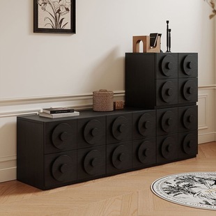 Antique Style Bucket Cabinet Solid Wood Home Living Room Bedroom TV Cabinet Retro Style Black Card Door Cabinet Module Floor Storage Cabinet