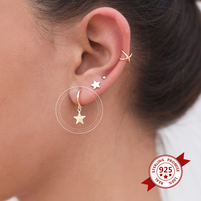 Fashion Five-pointed Star Glossy Star S925 Silver  Earrings display picture 3