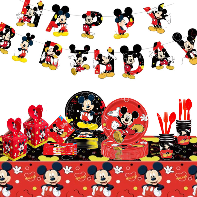 Cartoon Mickey Birthday Party Halloween Supplies Decoration Tableware Paper Plates Paper Towels Tablecloth Flag Balloon Set Cartoon Mickey Birthday Party Halloween Supplies Decoration Tableware Paper Plates Paper Towels Tablecloth Flag Balloon Set