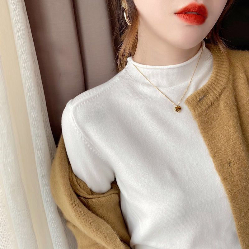 Half-high Collar Base Shirt Women's 2024 Autumn Inner Sweater White Thin Sweater French Style Autumn and Winter Western Style Top Half-high Collar Base Shirt Women's 2024 Autumn Inner Sweater White Thin Sweater French Style Autumn and Winter Western Style Top
