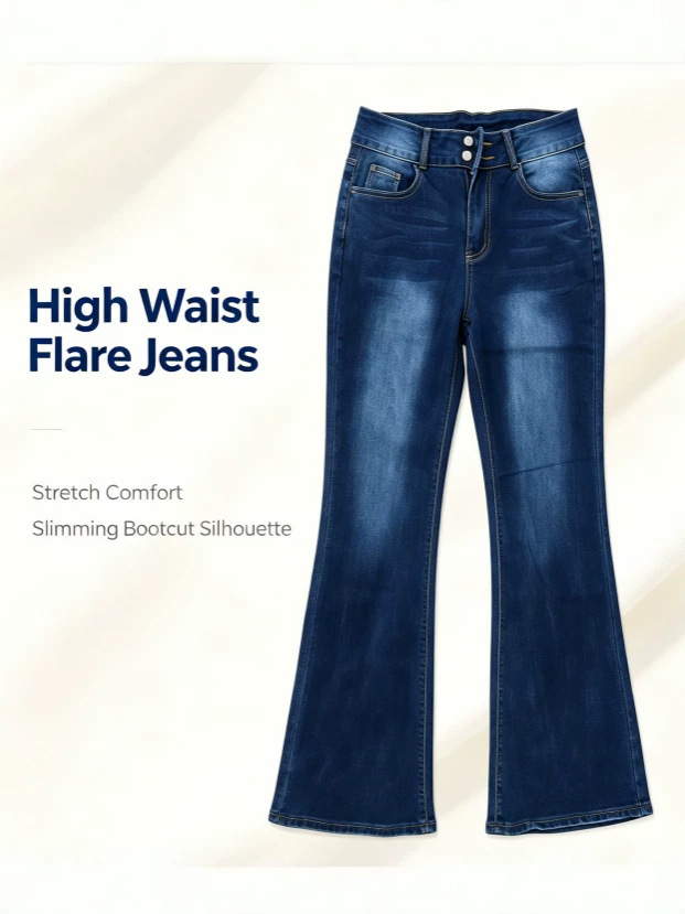 Jeans Acampanados de Tiro Alto para Mujer de Mezclilla Elástica, Ligeramente Elásticos, para Uso Diario