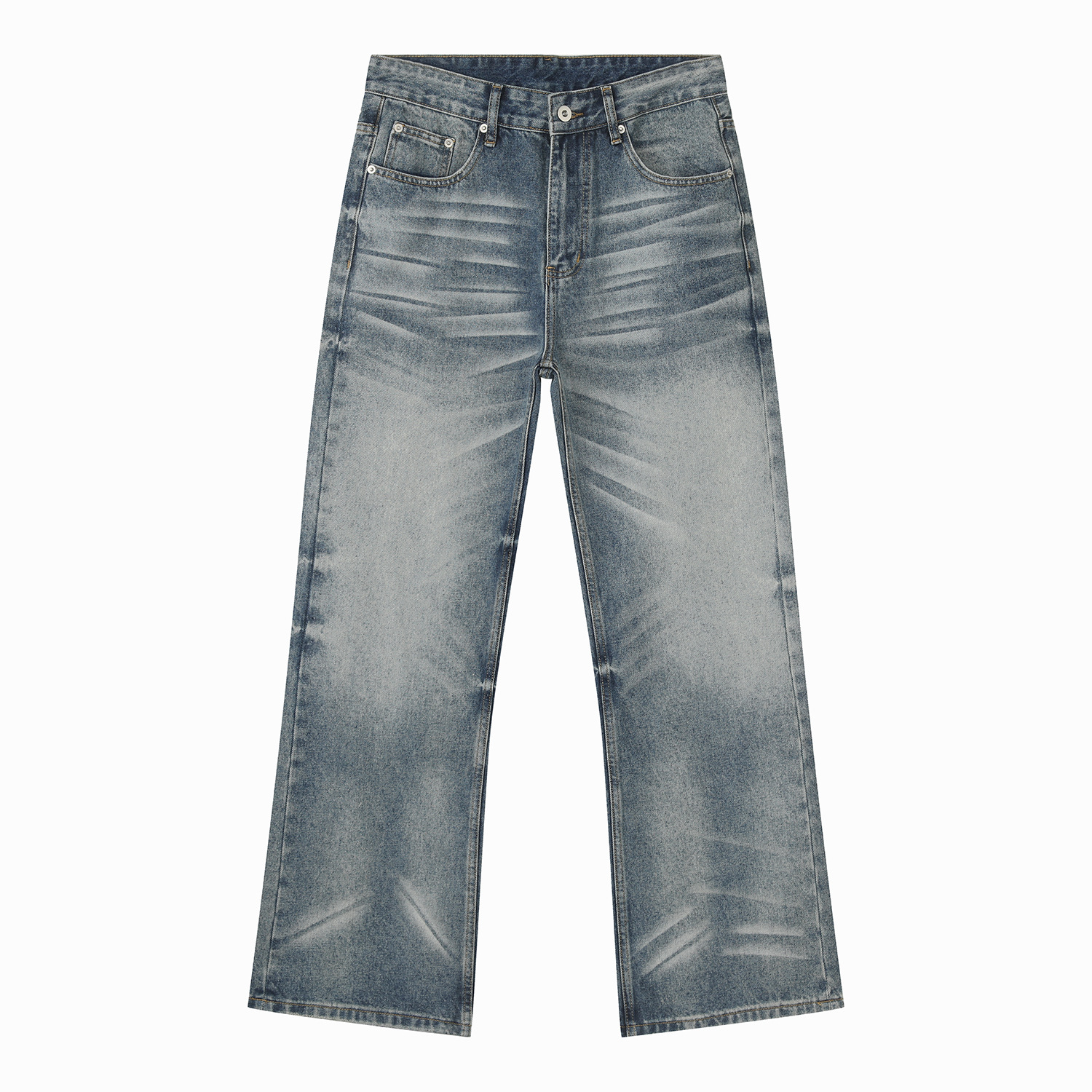 MTLCLOTHES Hombres| El gato de la calle alta lavado en agua estriado pliegue retro hacer viejos jeans de piernas anchas rectas de moda