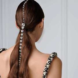 欧美新品长款彩色水钻头饰跨境时尚潮流马尾发链发箍女Hair chain