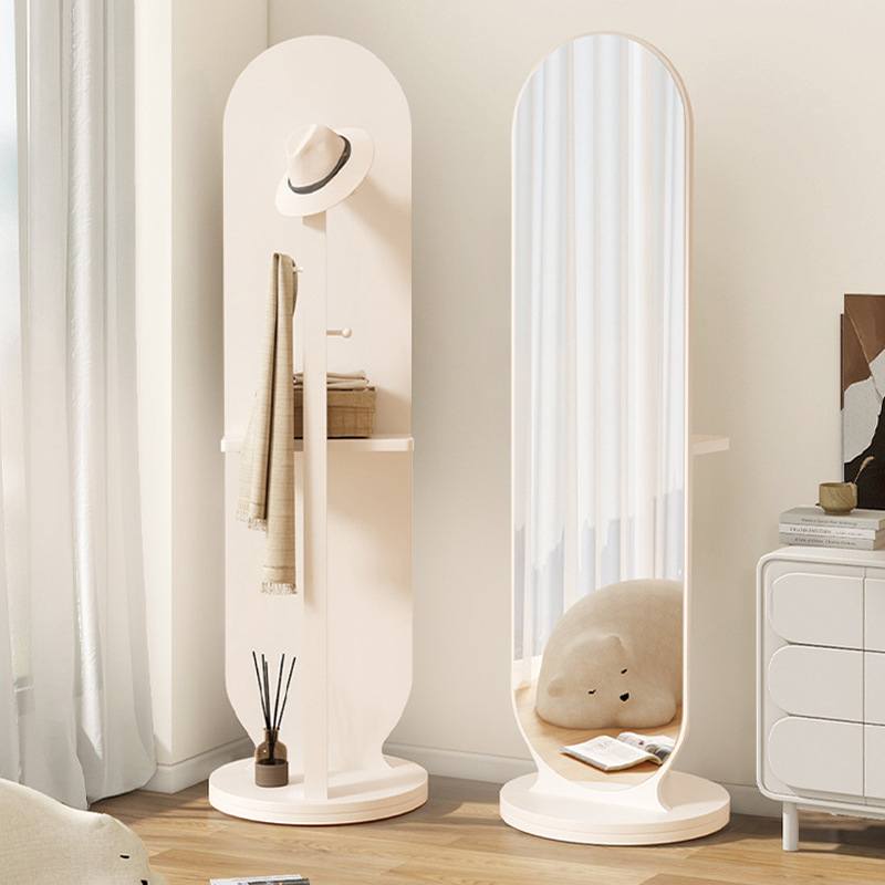 Espejo giratorio para vestir, perchero, espejo integrado, espejo de pie de cuerpo entero, perchero, estante de almacenamiento vertical con espejo de gran ajuste