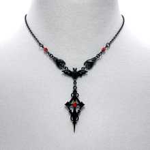 君桉 跨境外贸 黑色三蝙蝠项链尖哥特式红色十字架吸血鬼蝙蝠项链