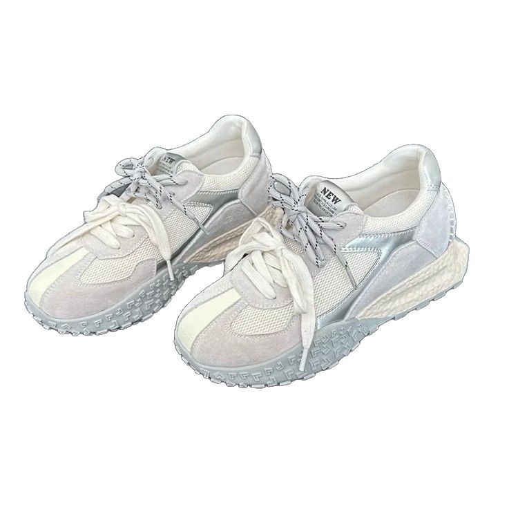 Pequeño aumento de altura de 7cm zapatos de entrenamiento de mujeres primavera y verano 2025 nuevos zapatos casuales de suela gruesa de color combinado zapatos de mujer Agan