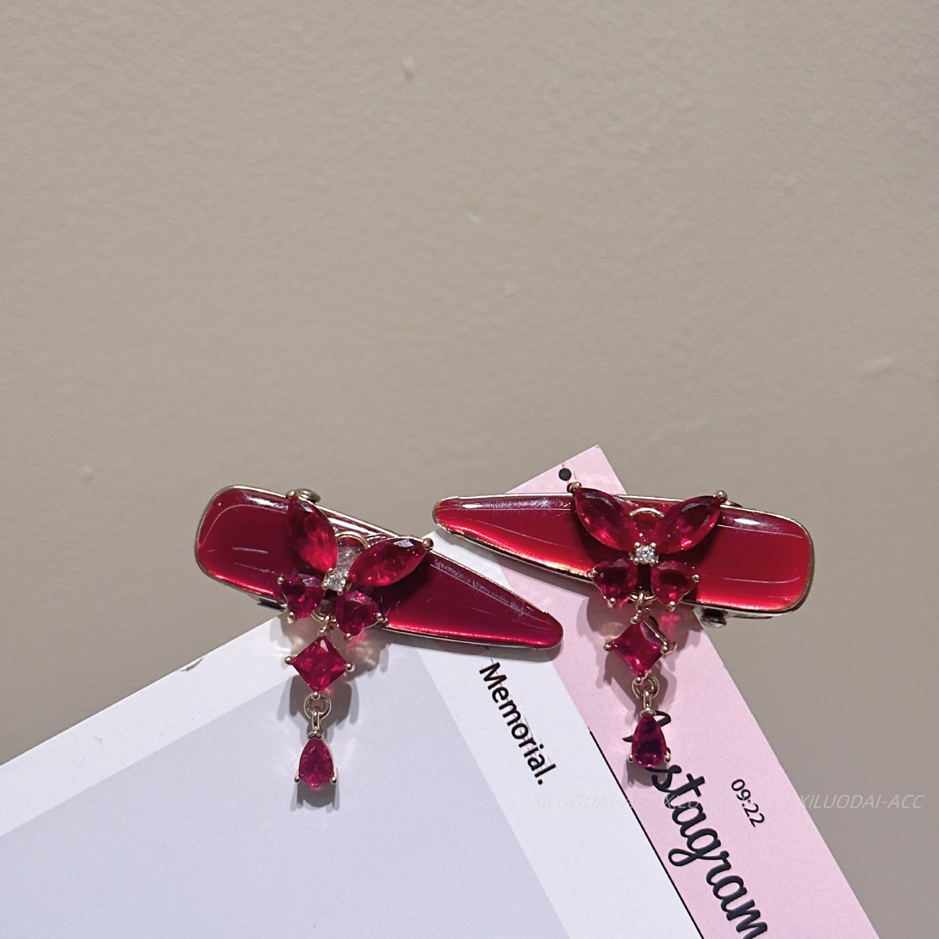 High-end Simple Bow Ankra Red Flower Drop Pendant Hairpin Women's New Style Fringe Hair Headwear