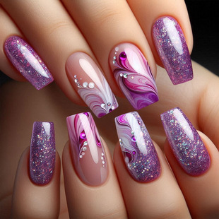 Purple Rhyme Xinghe Gradient Nail Art Pieces Star Feather Diamond Nail Patch Cross-border Hot French Wear Armor