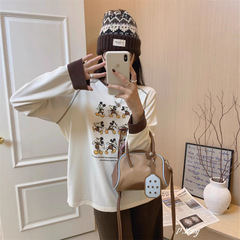 011秋季2025新款慵懒风松弛感宽松上衣早秋薄棉长袖打底衫女士T恤