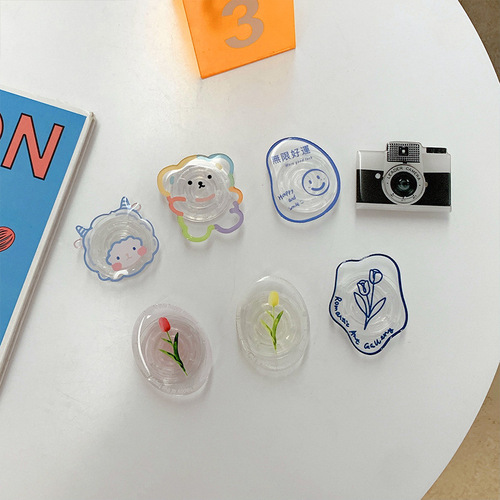 亚克力透明气囊支架ins女生桌面伸缩折叠相机 郁金香贴片手机支架