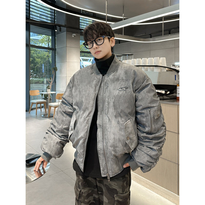 小众扎染棒球服棉衣男2025冬季新款美式高街宽松设计感保暖面包服