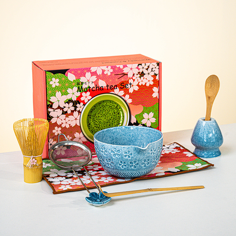 FJT 사쿠라 광구그릇 블루 8종세트(사쿠라 박스 그린무늬)