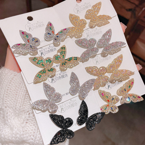 Korean butterfly earrings  new trendy earrings high-end luxury light diamond earrings simple design