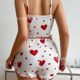 Summer New European and American 2024 Knitted Pit Strip Love Printing Design Sweet Sling Shorts Pure Pajamas for Women