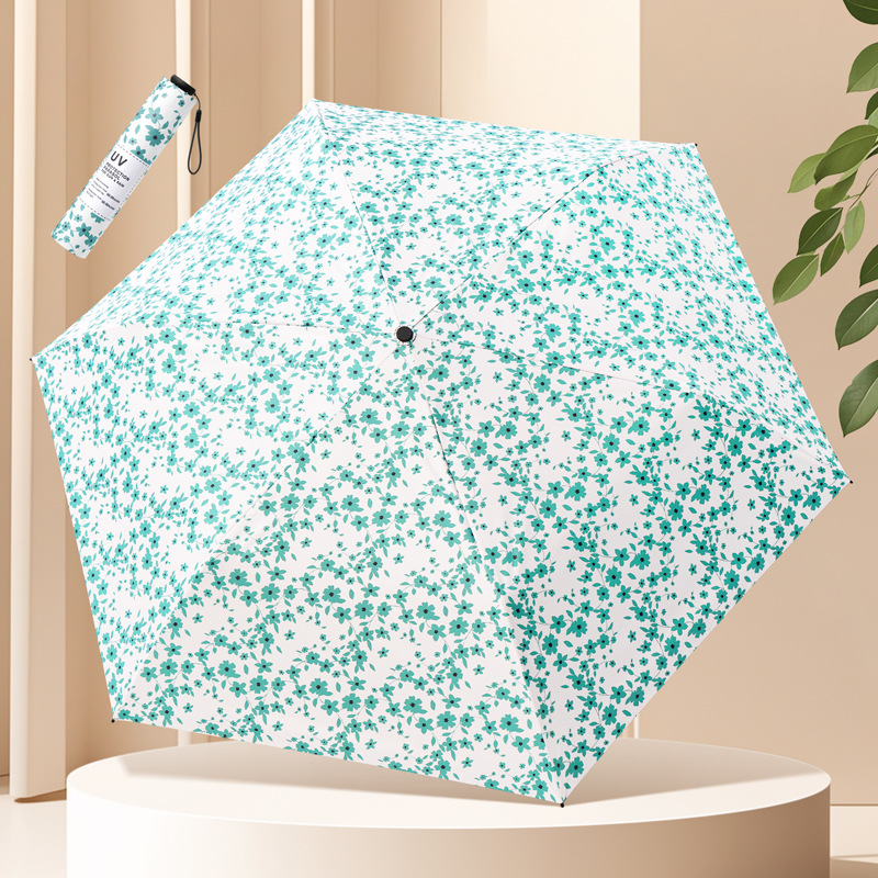 三つ折り超軽量傘日焼け止め紫外線防止傘黒ゴム傘携帯折り畳み晴れ傘両用日傘女