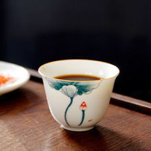 手繪白瓷青花紋茶杯單杯品茗杯主人杯陶瓷茶杯茶盞辦公室個人專用