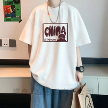 白色休闲简约短袖潮字母ins潮牌港风上衣余文乐夏季纯棉t恤男透气