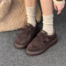 欧洲站2025秋新款厚底魔术贴真皮加绒百搭小个子增高板鞋女松糕鞋