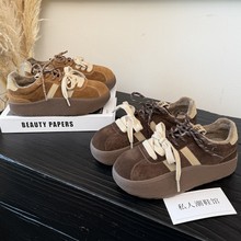 牛绒版复古德训鞋女2025新款秋冬磨砂绒面厚底松糕休闲鞋百搭板鞋