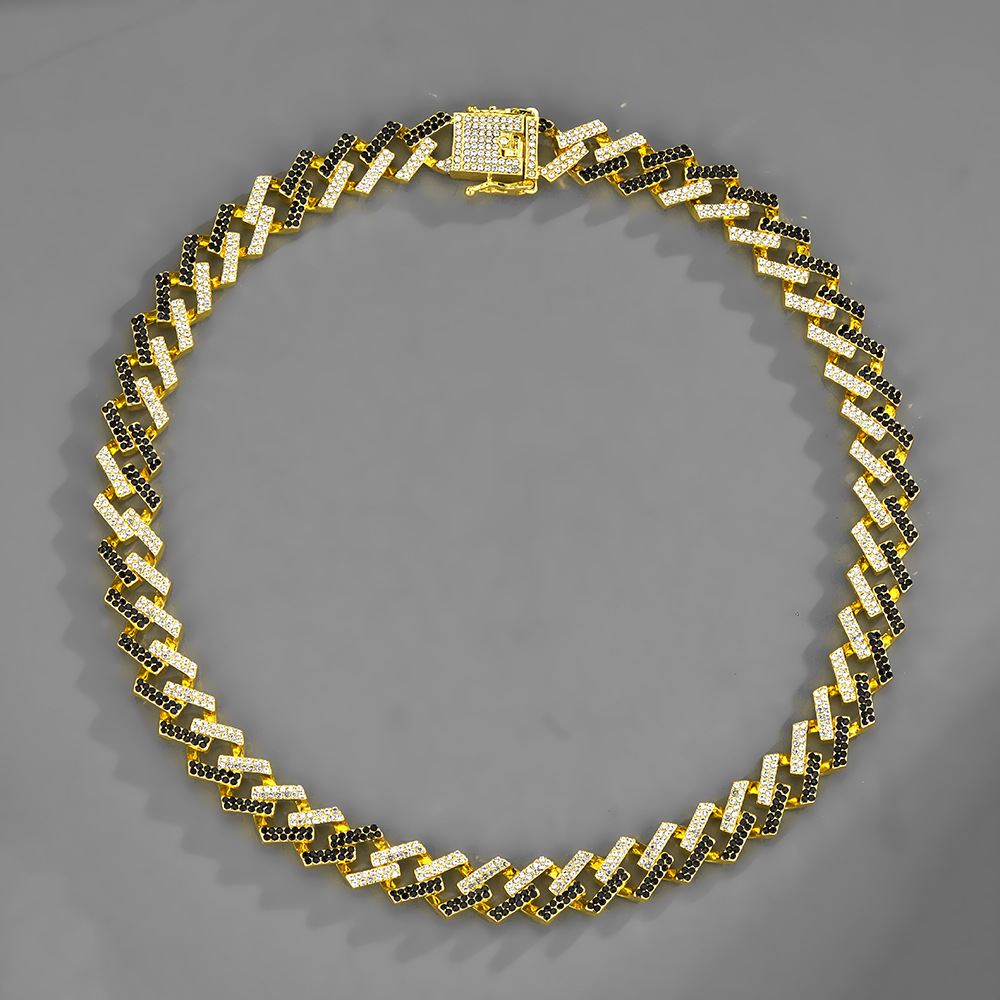 15mm Strip Dense Cuban Chain Couple Miami Luxury Two tone Hip Hop Necklace_voghion.com