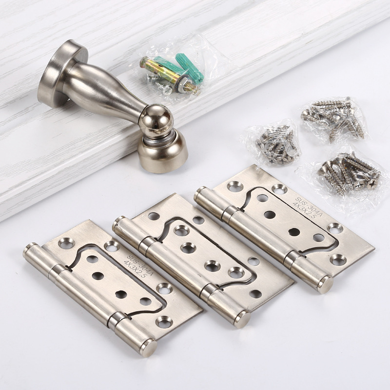Bisagra de acero inoxidable y puerta de succión de tres piezas conjunto hogar negro 3 + 1 juego de accesorios de hardware de ingeniería de puertas de hojas sueltas image 6
