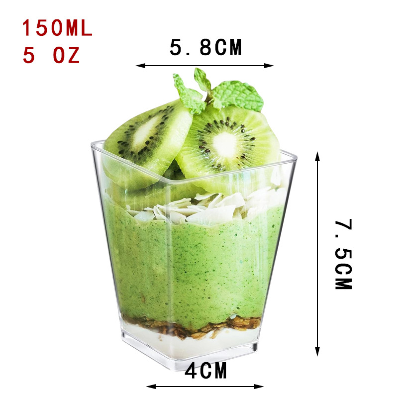 Taza de mousse trapezoidal de plástico transfronterizo con tapa taza de postre transfronterizo taza de helado prueba de bebida taza de postre de oro rosa al por mayor