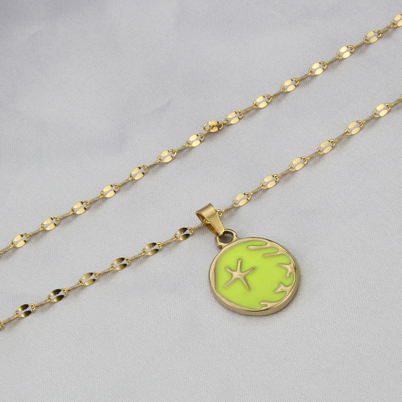 Retro Round Star Titanium Steel Earrings Necklace Plating Stainless Steel Necklaces