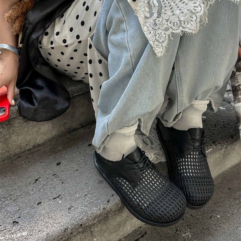 Breathable casual woven shoes platform with shoelaces