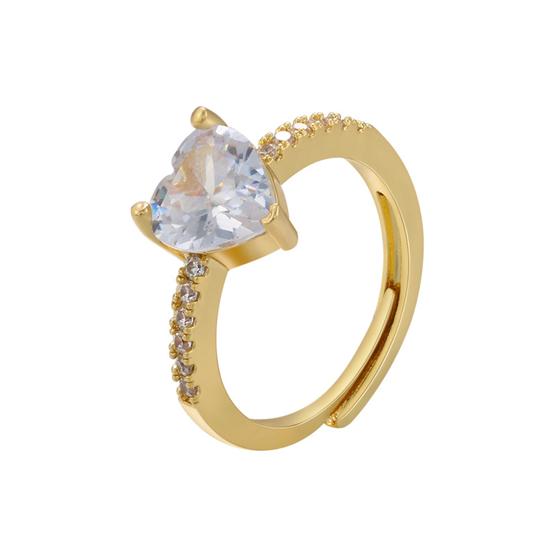 Open Ring Classification Fashion Heart Shape Copper Zircon Open Ring In Bulk