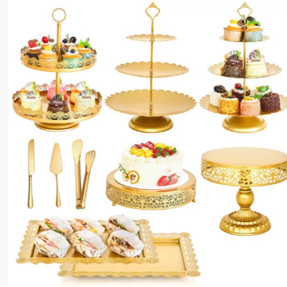 Creativo estilo europeo oro hueco estante de pastel de boda props mesa de postres decoración de postres tienda de postres refrigerio combinación de estante de pastel