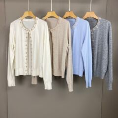 南油篙品25秋冬新款LP圆领钉珠亮片针织短袖时尚百搭休闲开衫毛衣