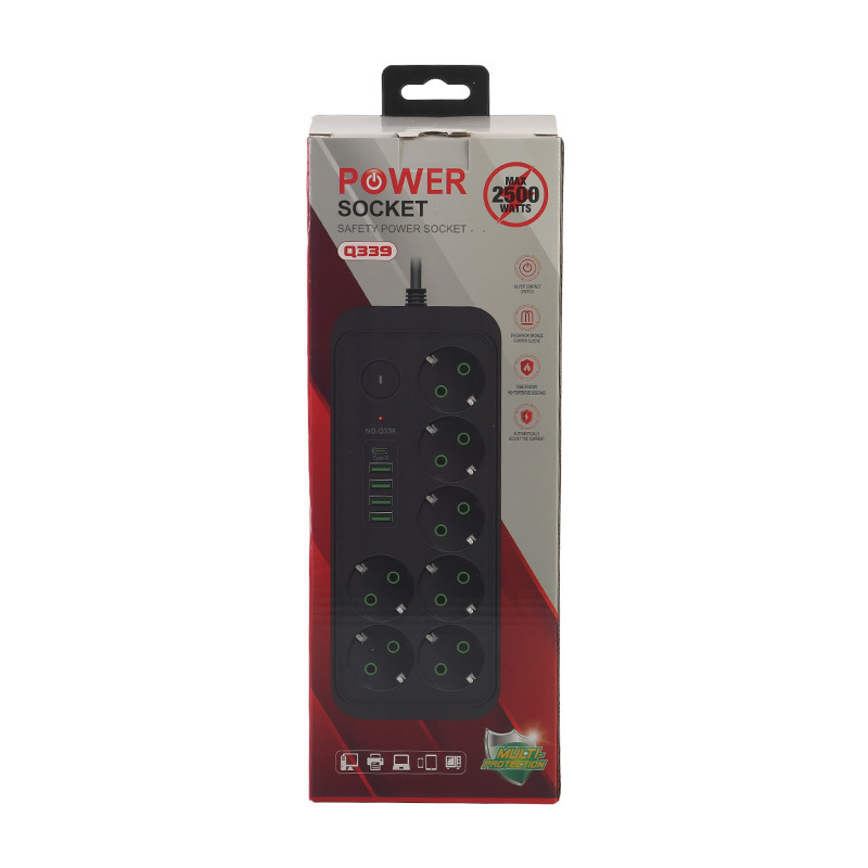 Placa de conexión de comercio electrónico transfronterizo ruso 4USB + 1 interfaz tipo-c en blanco y negro en caja estándar europeo