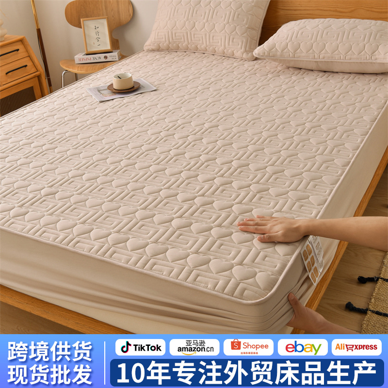 Washed Cotton Antibacterial Soy Quilted Fitted Sheet Single Piece Thickened Bed Cover Full Wrap Non-Slip Mattress Protector