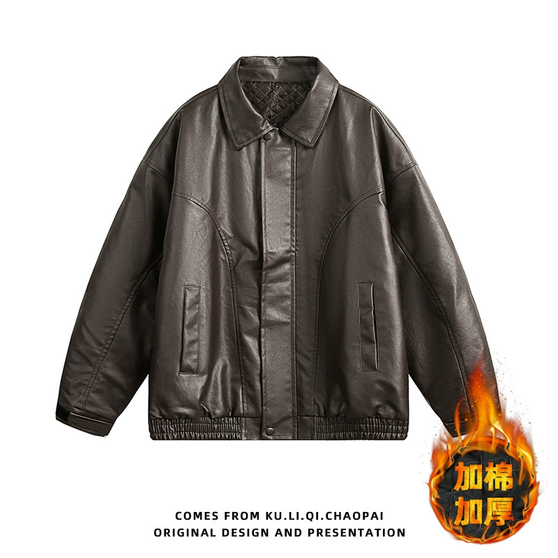 Кожаная куртка с хлопковой подкладкой, зимняя, бомбер, размеры M–3XL