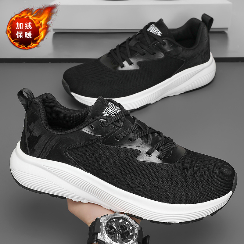 跨境脚肥脚宽走路不嘞脚舒适透气鞋脚肥宽鞋网面加绒保暖二棉男鞋