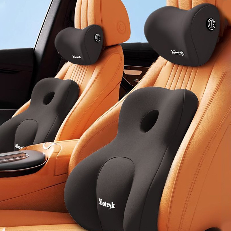 Car Lumbar Support and Headrest Set, Memory Foam Cushion, Backrest for Long Sitting, Car Lumbar Support, Waist Protection, In-Car Cushion
