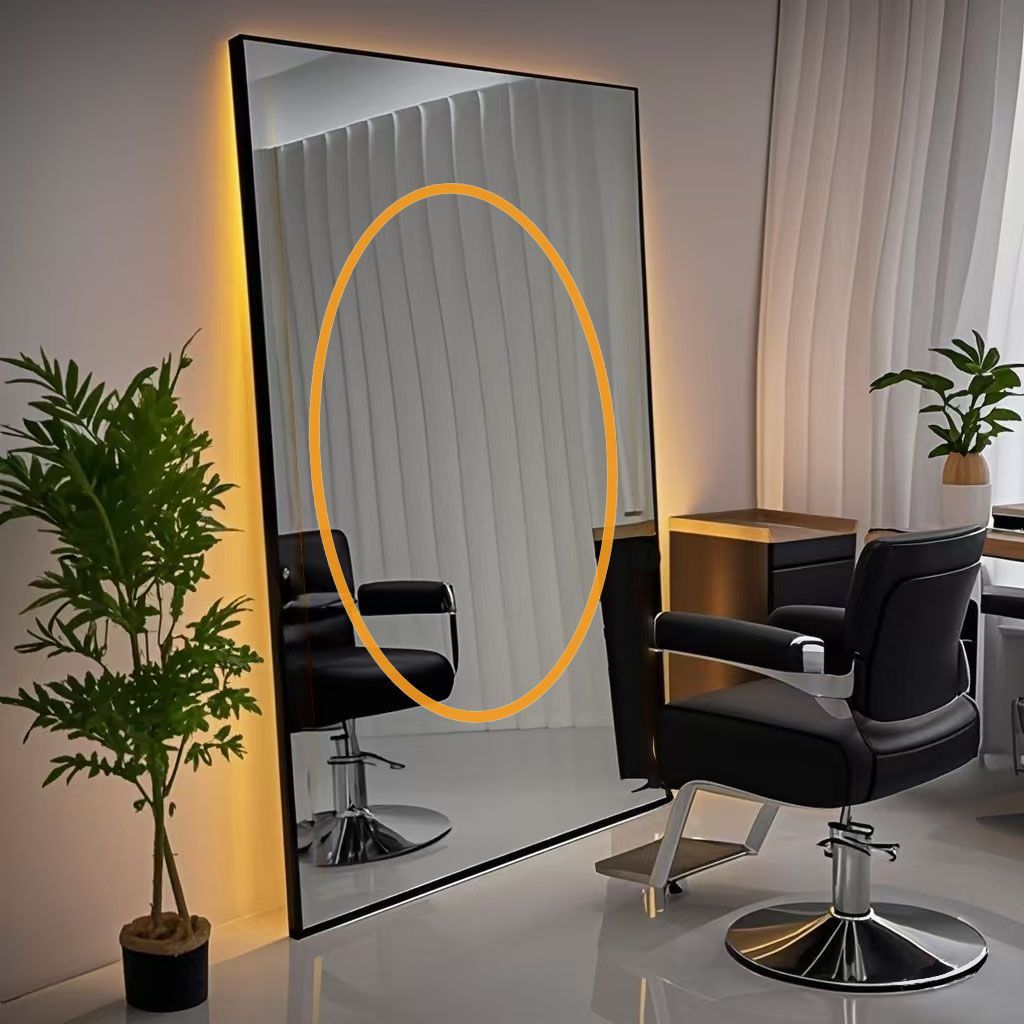 Barbería espejo salón especial de corte de pelo piso salón de espejo mesa de aleación de aluminio simple y doble cara con lámpara espejo barbería