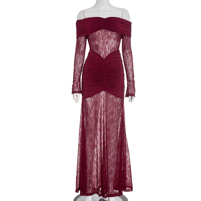 Sanhu Lianjiang D25DS272 ヨーロッパとアメリカの女性の夏のレースステッチワンショルダースリット長袖ドレス女性用|undefined