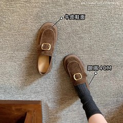 牛皮版~葡萄妈乐福鞋女厚底增高懒人一脚蹬百搭单鞋英伦小皮鞋女