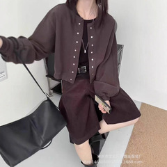琪镌绘制卫衣开衫短外套女早春秋2025新款欧货女装时尚棒球服夹克