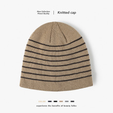 帽厂秋冬新款加绒针织帽时尚拼色毛线帽条纹间色款多颜色冷帽批发