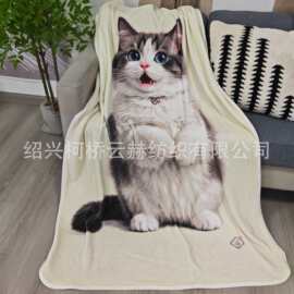 跨境新款可爱猫咪沙发毯数码印单面印花法兰绒毯空调盖毯午睡毯子