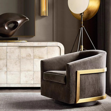 美式乡村风格沙发椅意式现代客厅单人休闲椅金属凳脚布艺雷金纳德