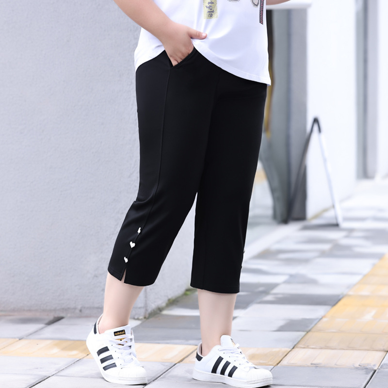2026 Summer New Plus Size Women's High Waist Elastic Capri Pants for Plus Size Women 120kg Loose Fit Tummy Concealing Slimming Mid-Length Pants